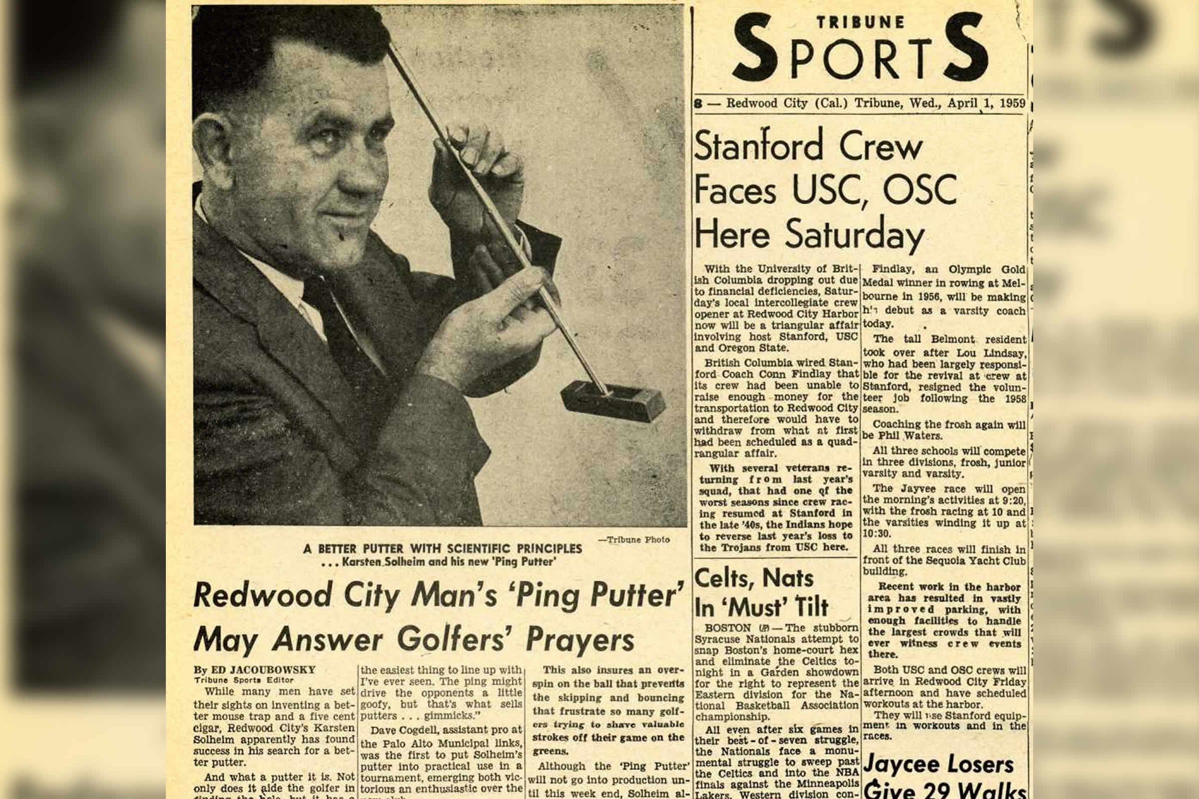 newspaper article about Karsten Solheim and his new putter from 1959