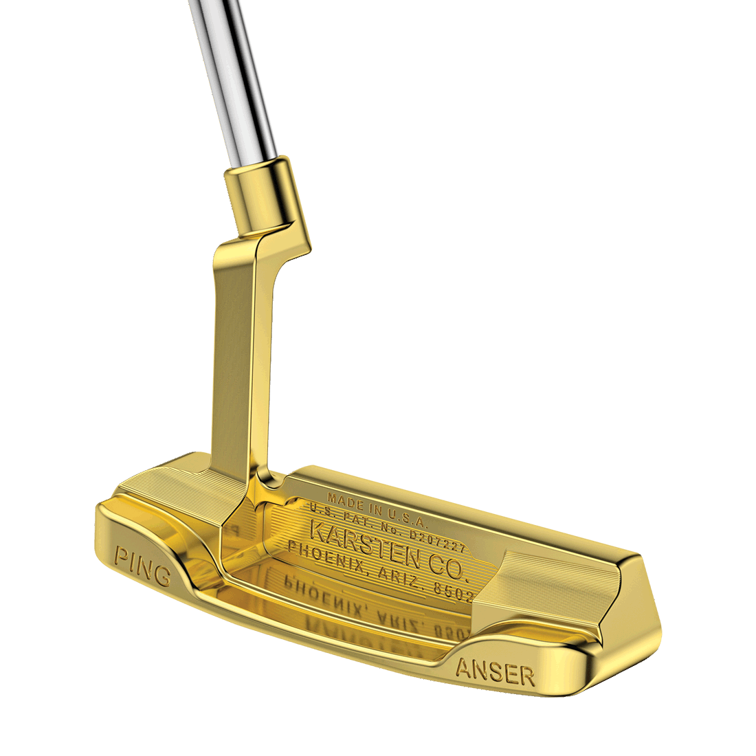 cavity view of PLD Limited Anser Patent 55 putter in stainless steel with gold-plated finish