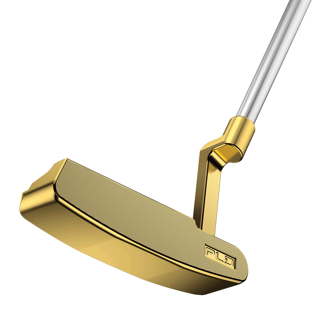 face view of PLD Limited Anser Patent 55 putter in stainless steel with gold-plated finish